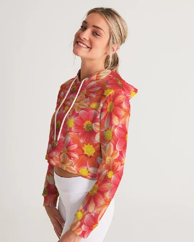 Beautiful blood orange flower design Women's All-Over Print Cropped Hoodie