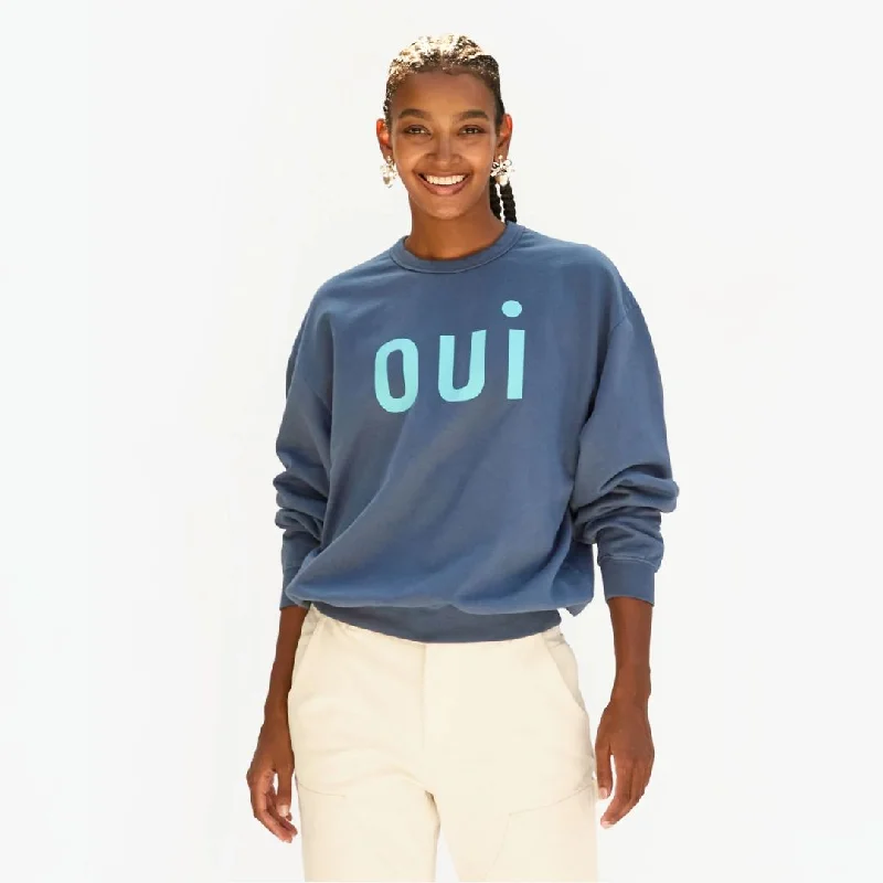 ""Oui"" Oversized Sweatshirt (Faded Navy)