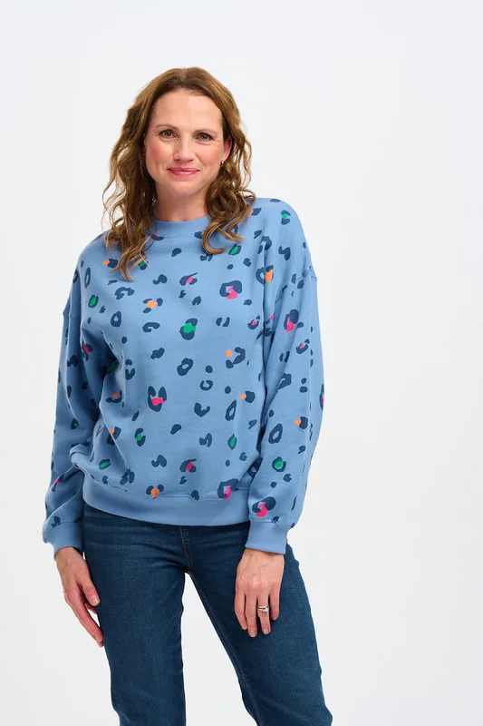 Sugarhill - Eadie Relaxed Sweatshirt - Blue, Colour Pop Leopard