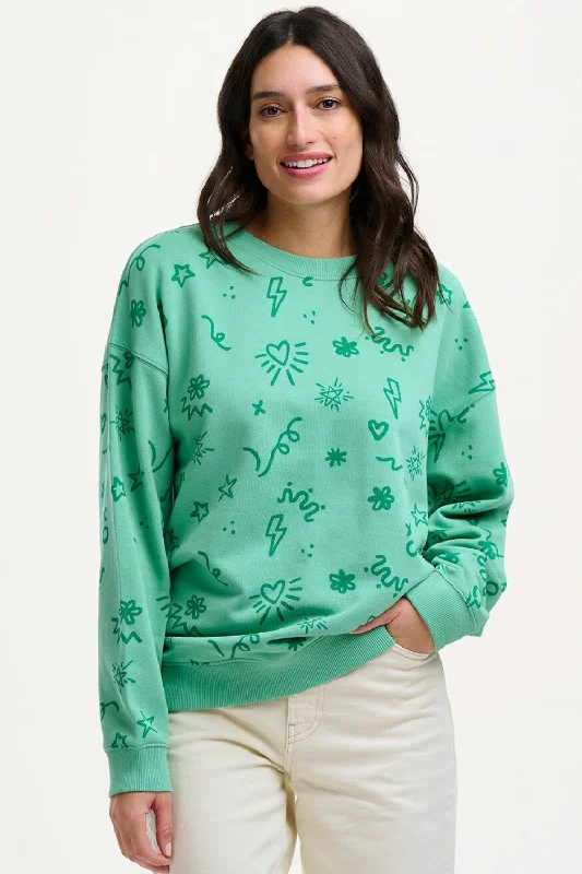 Sugarhill - Eadie Relaxed Sweatshirt - Green, Doodle Print