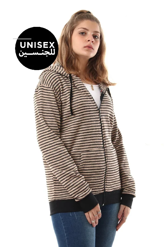 Unisex Thin Stripes Zipped Hooded Sweatshirt - Kady