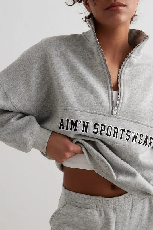 Varsity Sweat Half Zip | Grey Melange