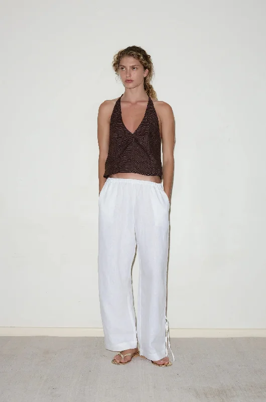 White Side Stripe Linen Pants