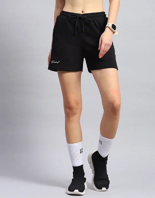 Women Black Solid Regular Fit Short