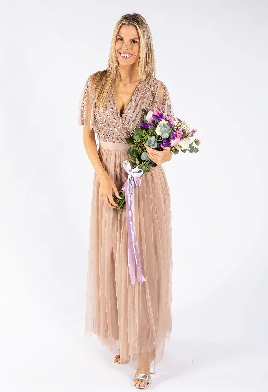 ANGEL SLEEVE EMBELLISHED MAXI DRESS WITH SASH BELT