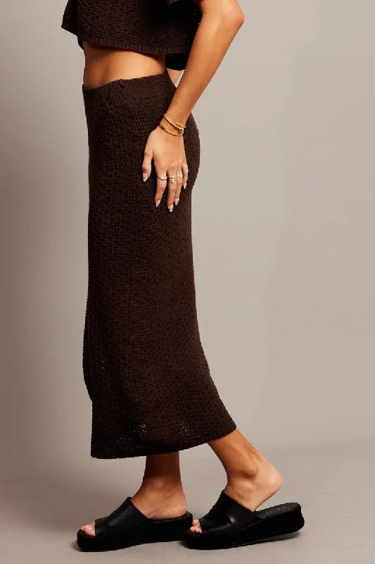 Brown Knit Skirt Midi Crochet