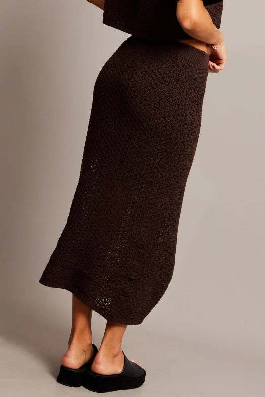 Brown Knit Skirt Midi Crochet