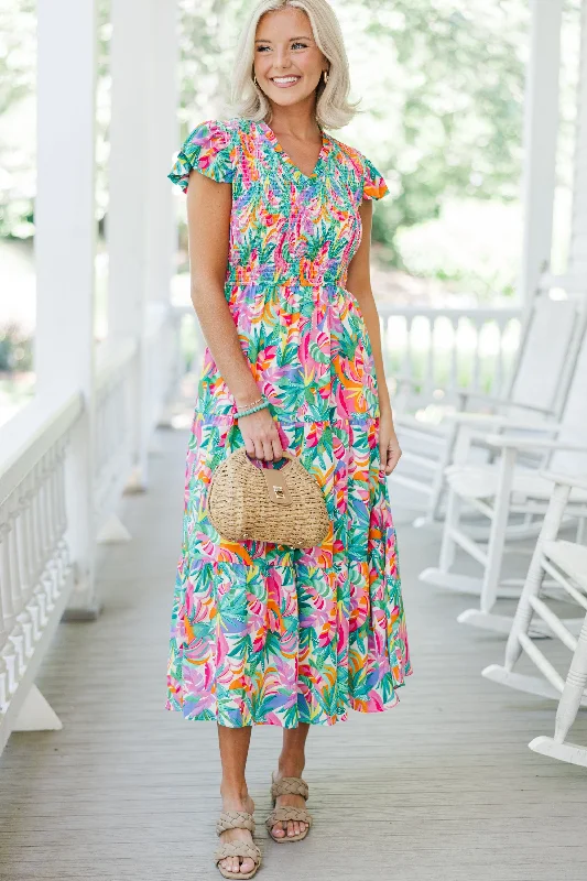 Feels Like Paradise Green Tropical Maxi Dress