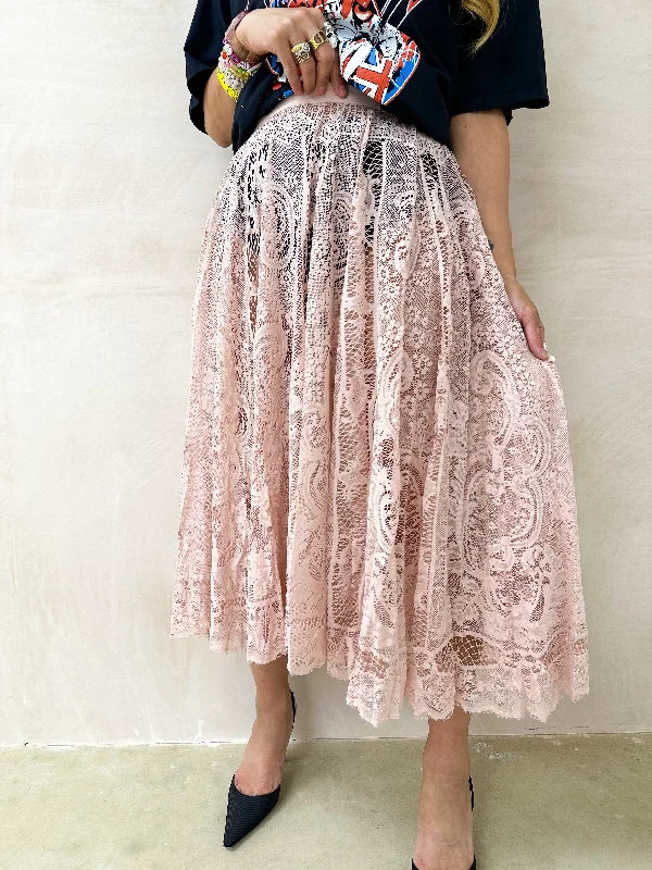 Full Circle Floaty Midi Skirt In Nude Lace