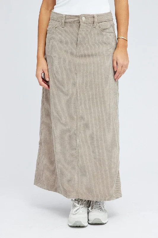 Grey Maxi Skirt High Rise A-line Corduroy