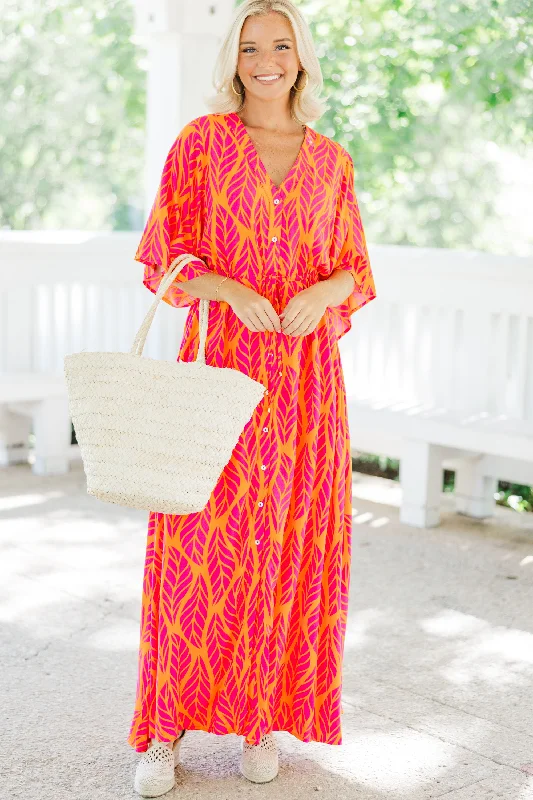 In Good Spirits Hot Pink Feather Maxi Dress