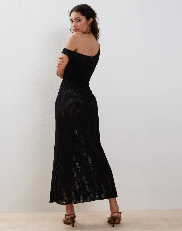 Katja Maxi Dress in Black Textured Crochet