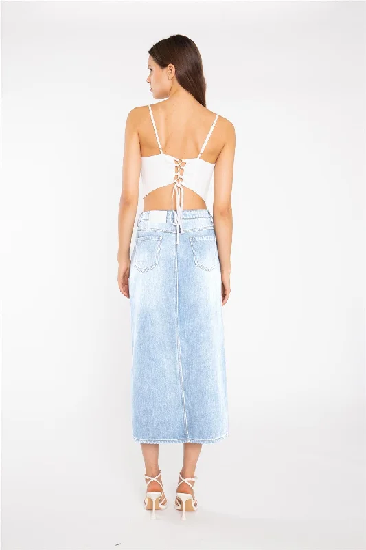 Light Stonewash Straight-Fit Maxi-Skirt