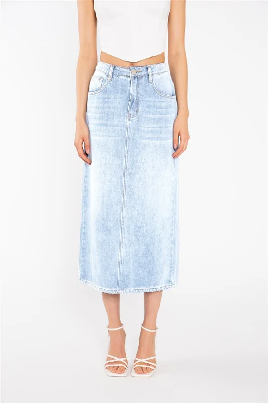 Light Stonewash Straight-Fit Maxi-Skirt