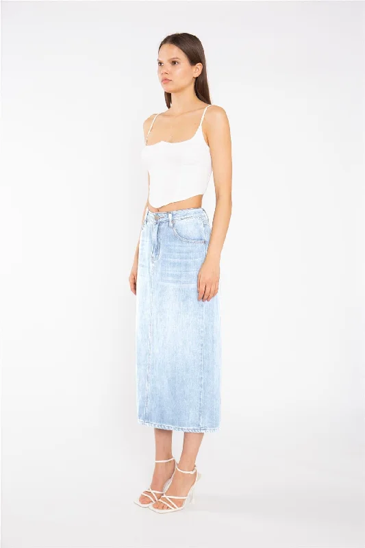 Light Stonewash Straight-Fit Maxi-Skirt