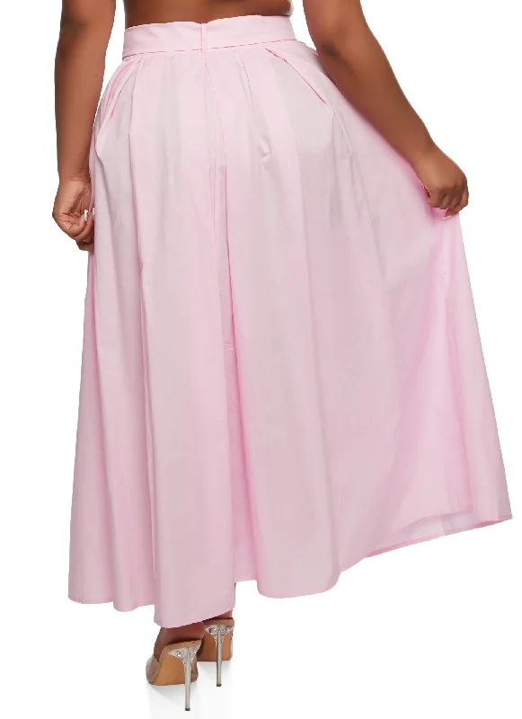 Haute Monde Buckle Belt Pleated Maxi Skirt