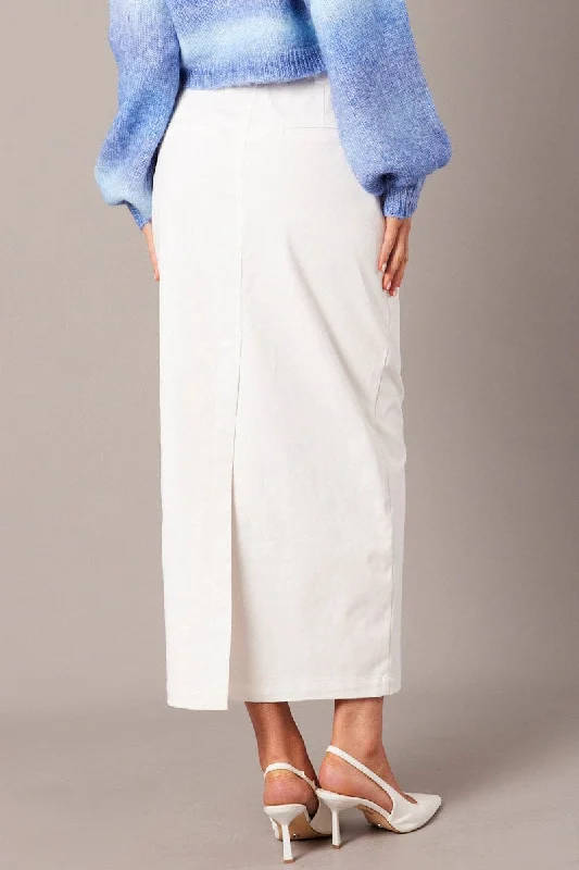 White Tailored Skirt Midi Mid Rise