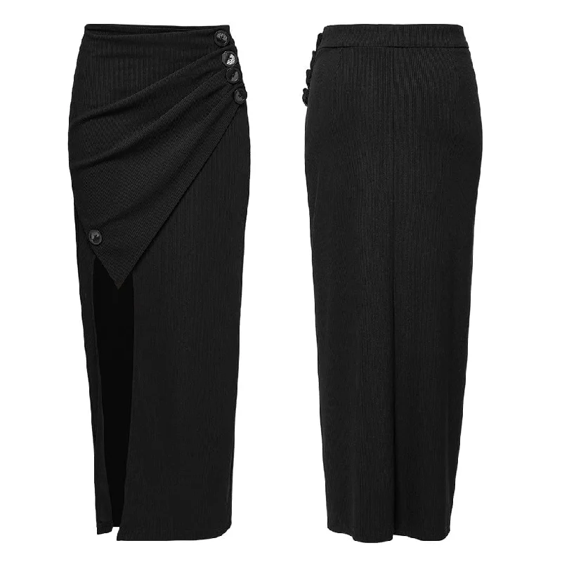 Women's Gothic Ruched Button Split Skirt