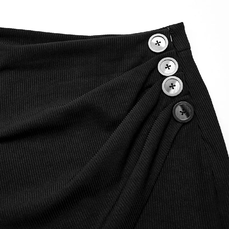 Women's Gothic Ruched Button Split Skirt