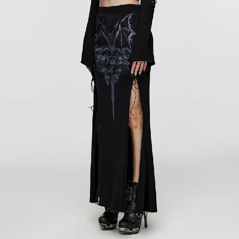 Women's Gothic Skull Printed Side Slit Skirt